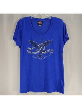Harley Davidson Womens XL Blue The Beatles Come Together T-Shirt Eagle Graphics